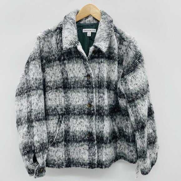 And Now This Womens Trendy Plus Size 0X Meadowland Plaid Shirt Jacket Green $60 - Picture 1 of 6